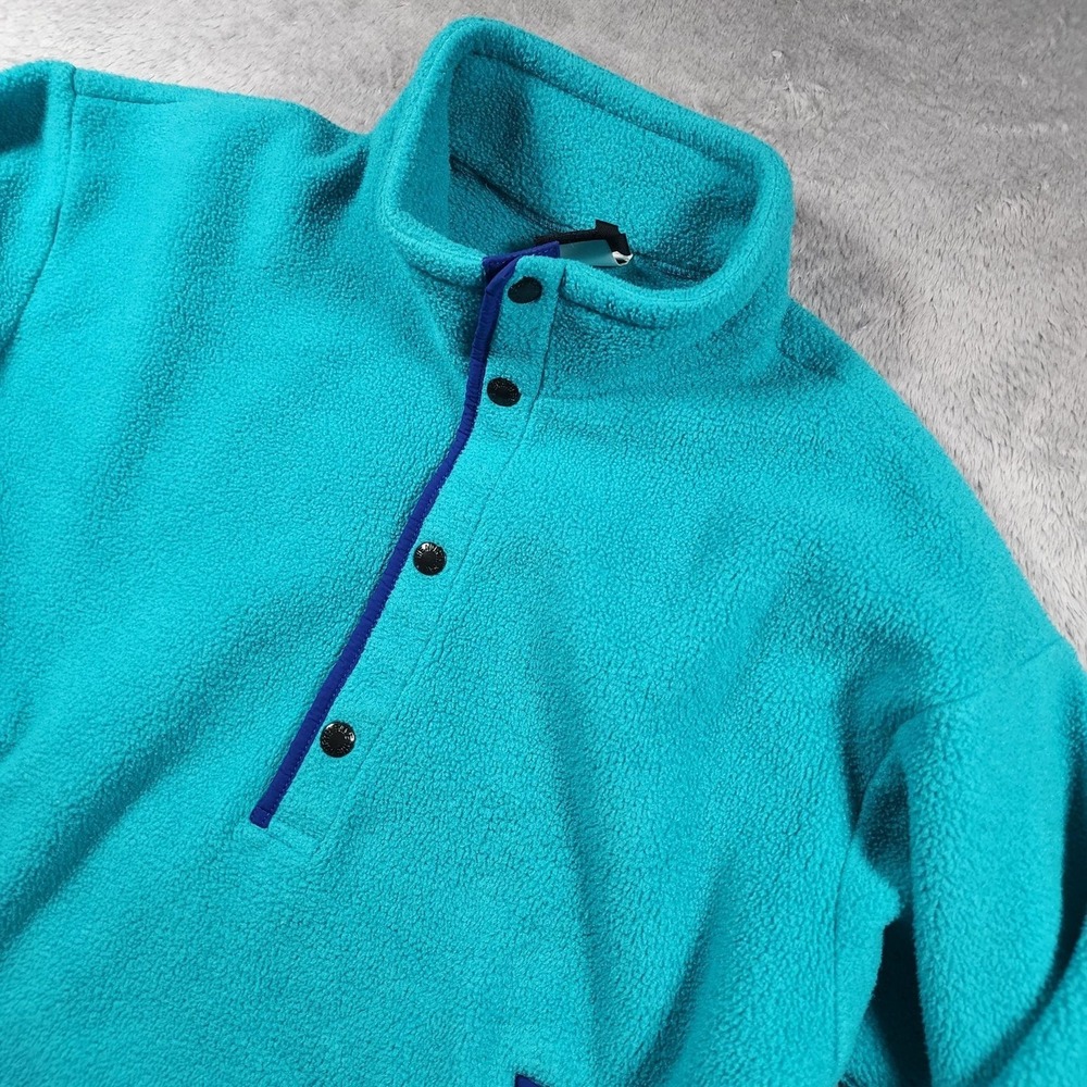 VINTAGE The North Face Jacket Womens Small Teal Fleece Snap Pullover Made USA